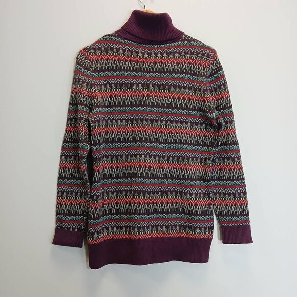 Ll bean womens medium turtleneck sweater cotton cashmere purple fairisle tunic - Picture 5 of 9